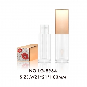High Quality Luxury Gold Square Lip Gloss Packaging Tube with Custom Pattern Leather