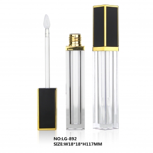 High Class Glod and Black Square Plastic Lip Gloss Tube For Cosmetic Packaging