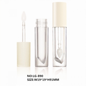 New Style Round Lipstick Shaped Plastic Clear Lip Gloss Packaging Tube with Heart Shape Applicator