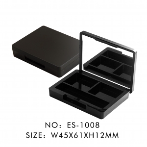 Custom Matte Black Blush Packaging Plastic Square 2 Wells Eye Shadow Case With Mirror